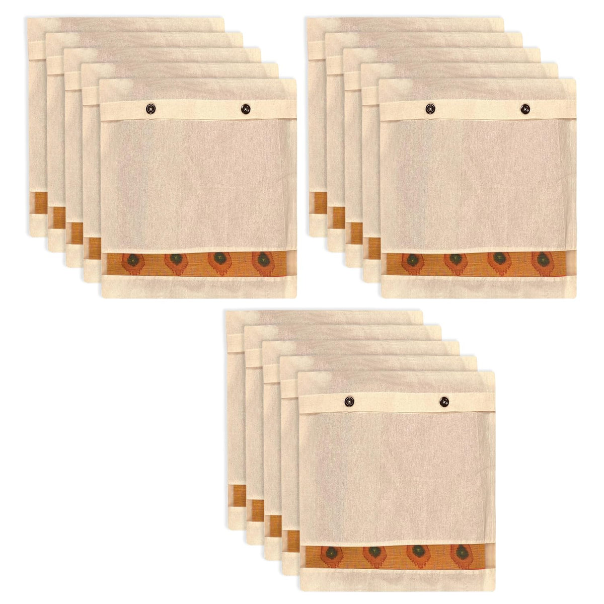 Heart Home Saree Bags | Clothes Bags for Storage | Cotton Wardrobe Organizer | Mesh Window Cloth Storage Bags Set | Single Packing Saree Cover with Button | Pack of 15 | Cream