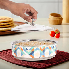 Kuber Industries Pack of 6 Stainless Steel 1.5L Insulated Roti Box with Transparent Glass Lid - Chapati Casserole for Serving & Kitchen - Multicolor