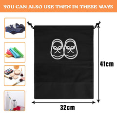 Heart Home Shoe Cover | Travel Shoe Storage Bags | Non-Woven Storage Bag | Shoe Cover with Drawstring | Shoe Organizer with Clear window | Plain | Pack of 24 | Black