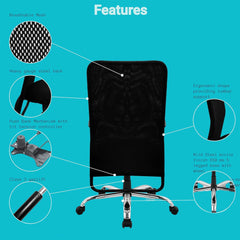 Kuber Industries Ergonomic Revolving Office Chairs for Work From Home | Comes with Manual Height Adjustable & Armrest Support | Comfy Study Chair for Students with Wheels | Black
