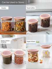 Kuber Industries Borosilicate Glass Jar with Printed Bamboo Lid|Kitchen Organizer Items and Storage|Multi-utility, Leakproof, Airtight Storage Jar for Cookies,Snacks,Tea,Coffee,Sugar|Pack of 6(300ml)