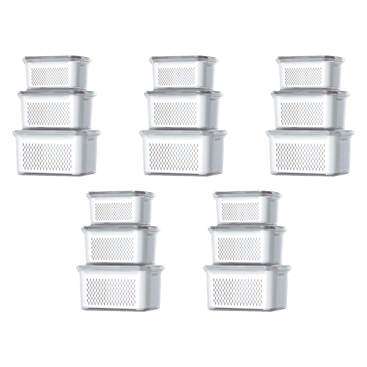 Kuber Industries 15 Pcs Food Containers | Storage Box for Fridge | Vegetable Fruit Boxes | Refrigerator Storage Box | Containers With Lid | Handheld Strainer Basket | HXP00740 | Transparent|Pack of 5