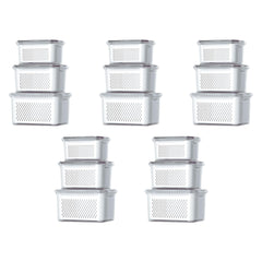 Kuber Industries 15 Pcs Food Containers | Storage Box for Fridge | Vegetable Fruit Boxes | Refrigerator Storage Box | Containers With Lid | Handheld Strainer Basket | HXP00740 | Transparent|Pack of 5