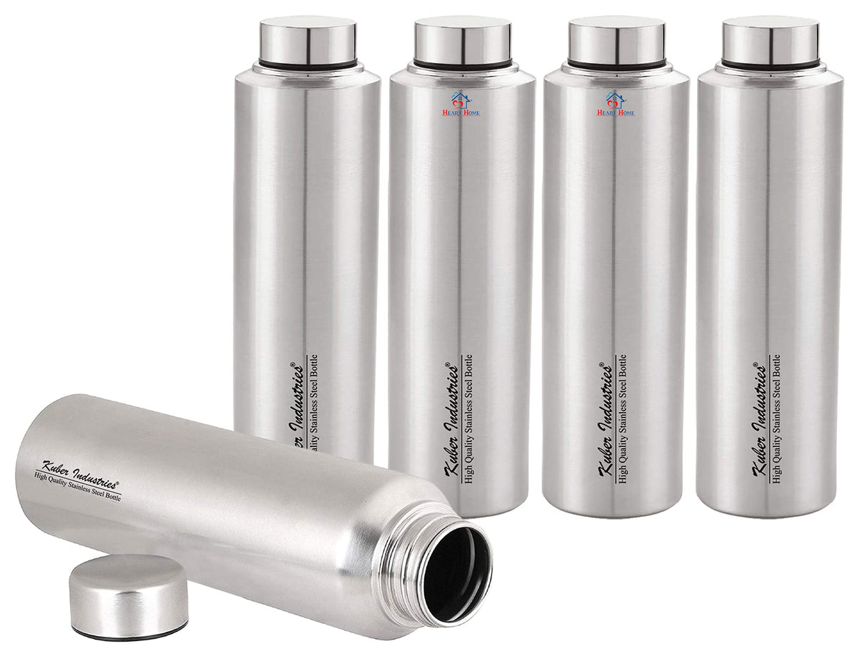 Heart Home Stainless Steel 5 Pieces Fridge Water Bottle/Refrigerator Bottle/Thunder, 700 ML (Silver)-HEARTH11538, Standard