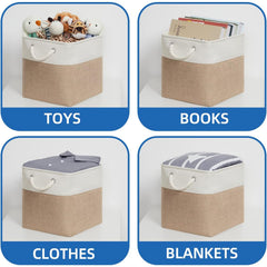 Kuber Industries Foldable Storage Basket|Polyester Toy Storage Bin|Wardrobe Organizer for Clothes (Dark Brown & Cream) (Pack of 6)