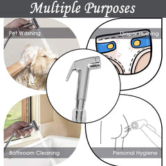 Kuber Industries Health Faucet | Stainless Steel Jet Spray for Toilet | Health Faucet for Toilet | Hand Faucets with Hose & Wall Hook | Toilet Desire Health Faucet | Silver