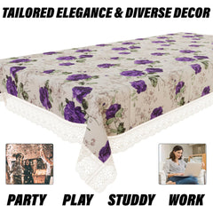 Kuber Industries Dining Table Cover | PVC Table Cover | Reusable Cloth Cover for Table Top | Purple Flower Dining Table Cover | Table Protector Cover | 60x90 Inch | Cream