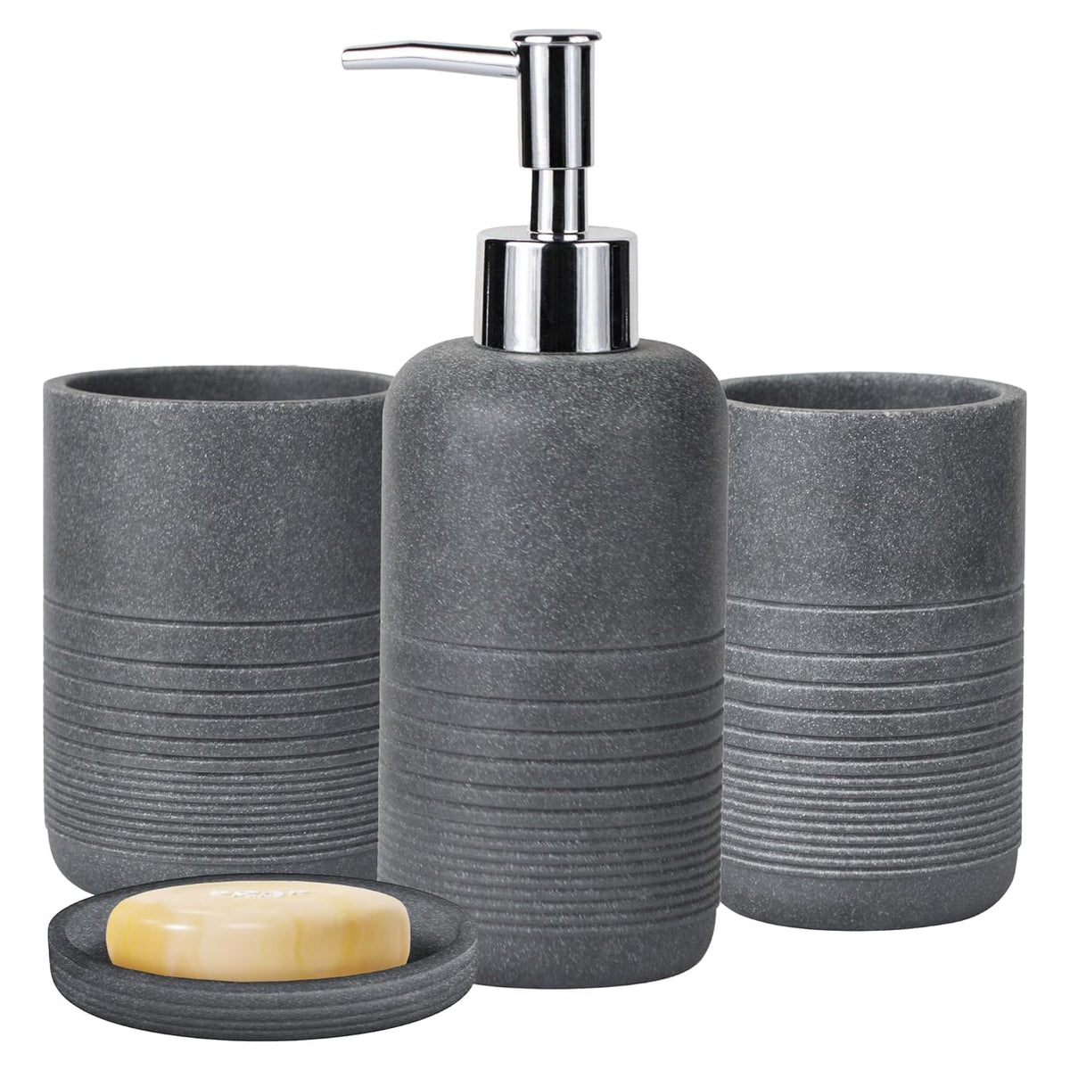 Urbane Home Premium 4-Piece Bathroom Accessories Set | Soap Dish | Liquid Soap Dispenser (300ml) | Tumbler | Brush Holder | Moisture Resistant | Scratch Proof | Grey