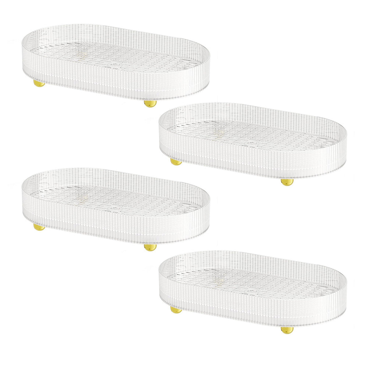 Kuber Industries Pack of 4 Multipurpose Double layer Decorative Drain Tray | Makeup Perfume Organiser, Bathroom Vanity, Dresser Tray, Kitchen Countertop Organiser Tray | Anti Slip | Transparent