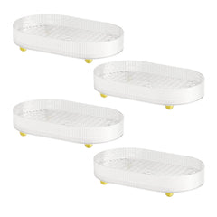 Kuber Industries Pack of 4 Multipurpose Double layer Decorative Drain Tray | Makeup Perfume Organiser, Bathroom Vanity, Dresser Tray, Kitchen Countertop Organiser Tray | Anti Slip | Transparent