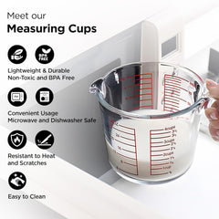 Kuber Industries Pack of 2 Borosilicate Glass Measuring Cup | 500ml & 1000ml | Microwave & Dishwasher Safe | Baking Measuring Cup with Handle | Kitchen Accessory Items