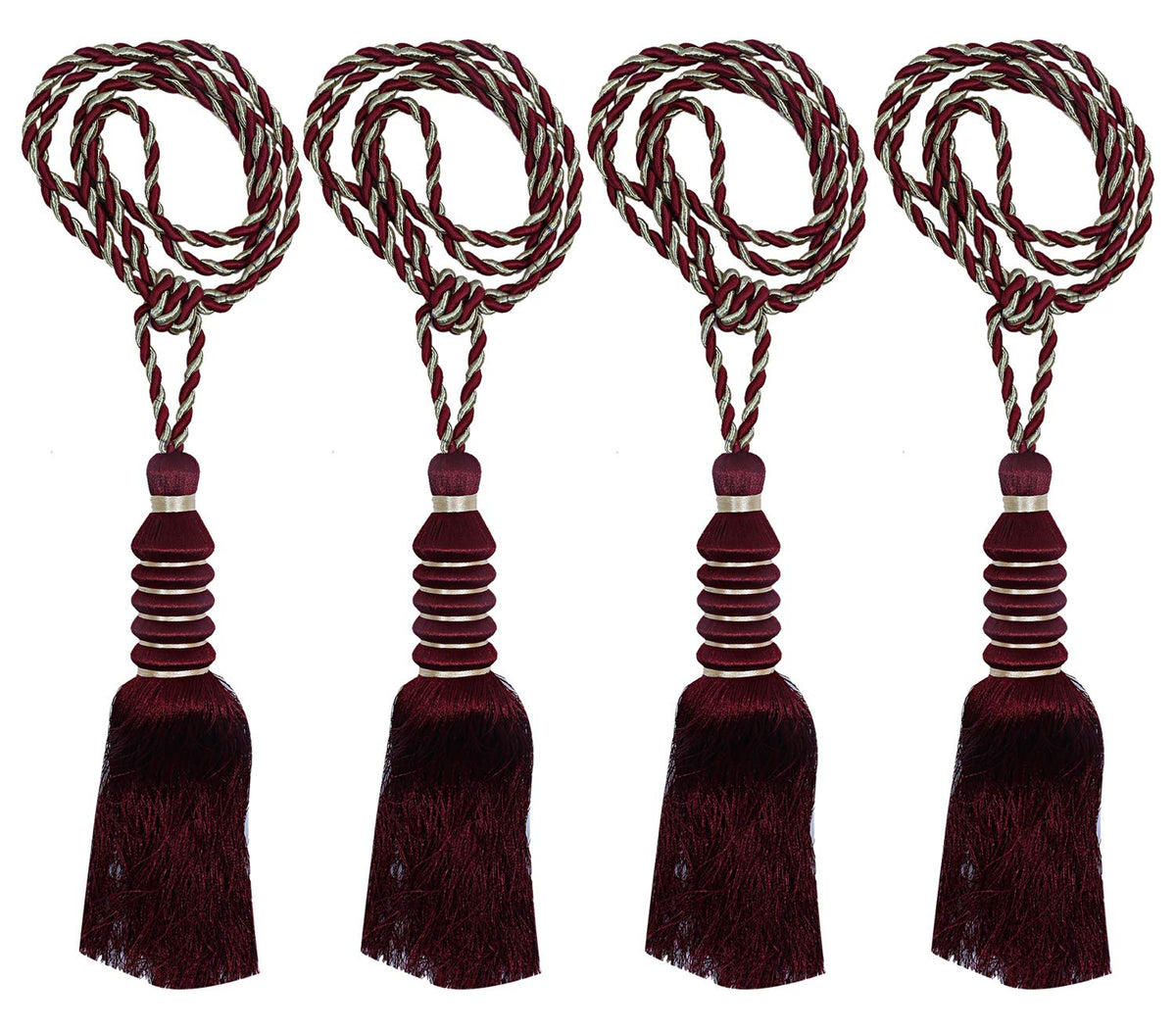 Heart Home Polyester 4 Pieces Curtain Tie Back Tassel Set (Maroon) - CTHH1364