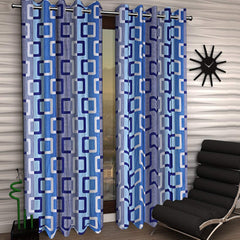 Kuber Industries Geometric Design 1 Piece Polyester Eyelet Door Curtain 7 Feet (Blue)-CTKTC30088