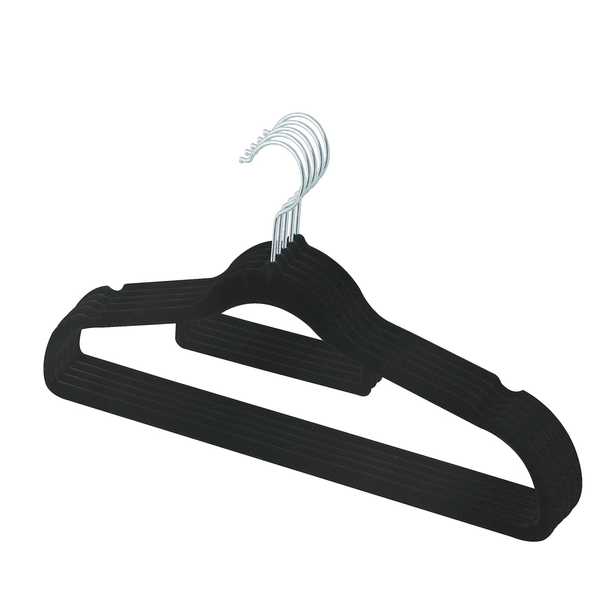 Urbane Home Velvet Cloth Hanger Set of 5 With Chromed Plated Steel Hook (Black)