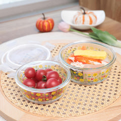 Urbane Home Borosilicate Printed Container With Lid (Round) | JDA050-MUL | Transparent | Pack Of 2