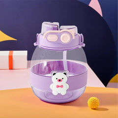 Kuber Industries Pack of 3 Kids Water Bottle With Straw |Cute Teddy Bear Sipper Water Bottle For Kids Boys Girls| Water Bottle with Locking Flip Lid | 1000 ML | Purple | SYZ-7730A