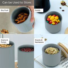 Urbane Home 260ml Ceramic Jar for Kitchen Storage | Air tight Container Set with Bamboo Lid | Kitchen Container for Snacks, Tea, Sugar | Multipurpose Organizer | Grey | Pack of 2