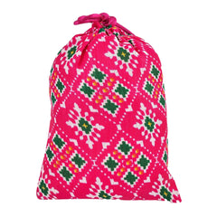 Kuber Industries Potli | Silk Wedding Potli | Drawstring Closure Potli | Wallet Potli | Christmas Gift Potli | Baby Shower Potli | Small-Patola-Print Potli | 5x7 Inch | Pack of 4 | Rani