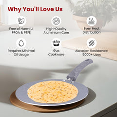 Kuber Industries Dosa Tawa Non Stick Pan with Revivted Handle | High Grade Aluminium Induction Non Stick Tawa Pan | Scratch Resistant, Gas Stove & Induction Compatiable | Black