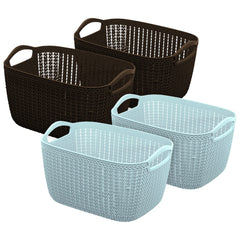 Heart Home Q-6 Designer Plastic Storage Basket For Store Fruits, Vegetables, Magazines, Cosmetics, Stationary Pack of 4 (Blue & Brown)-50HH01704