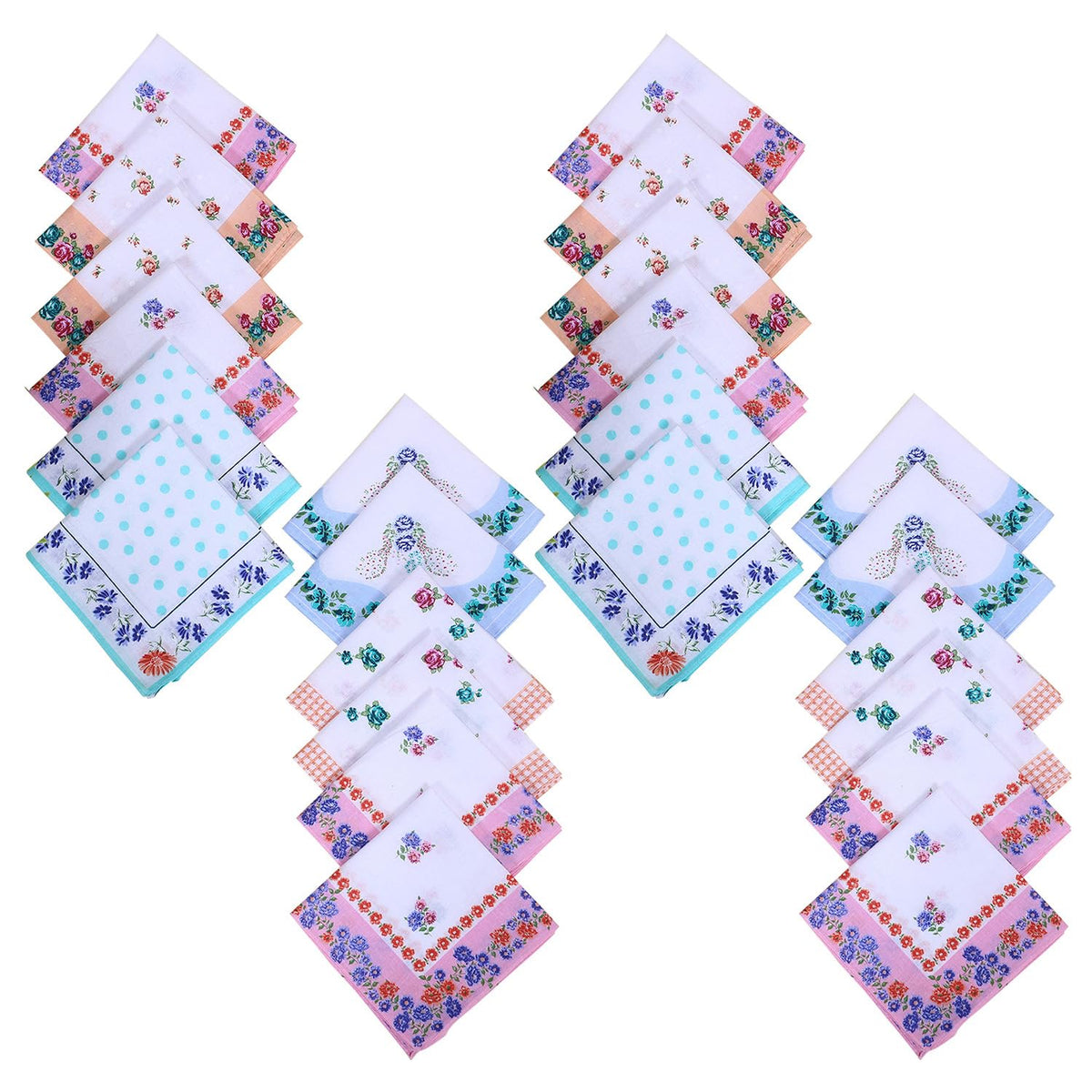 Heart Home Handkerchiefs | Soft Cotton Hankies for Woman | Hankies for Girls | White Border Ladies Hanky | Skin Care Hanky for Girls | Set of 24 | Multi