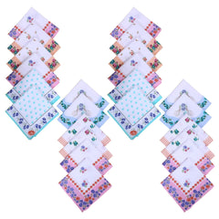 Heart Home Handkerchiefs | Soft Cotton Hankies for Woman | Hankies for Girls | White Border Ladies Hanky | Skin Care Hanky for Girls | Set of 24 | Multi