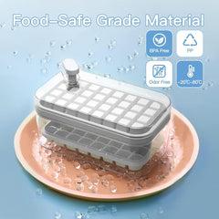 Kuber Industries Pack of 3| 2 Layer Ice Cube Tray with Lid | Ice Cube Storage Box with Ice Scoop | 64 Ice Cube Molds for Freezing | One-Press Demolding | BPA Free | White