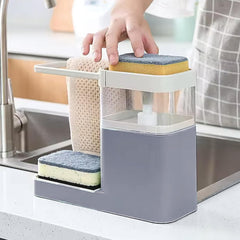 Urbane Home 3-in-1 Soap Dispenser (800ml) with Sponge Holder & Towel Rack | Multifunctional Kitchen Accessories Items for Home | Non-Fragile | Grey