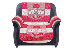 Kuber Industries Flower Design Cotton 5 Seater Sofa Cover with 6 Pieces Arms Cover and 1 Center Table Cover Use Both Side, Set of 17, (Standard Size, Pink, KUBMART12019)