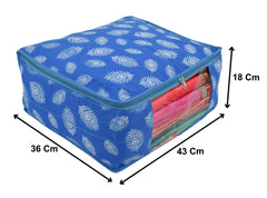 Kuber Industries Leaf Printed Saree Cover/Clothes Organiser For Wardrobe With Transparent Window, Pack of 2 (Blue) (HS39KUBMART023659)