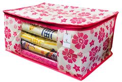 Kuber Industries Floral 9 Piece Non Woven Saree Cover, Pink