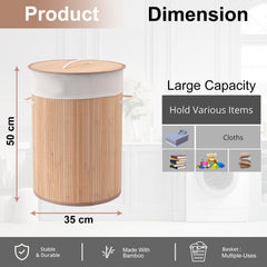 Heart Home 61 Ltr Rectangular Bamboo Laundry Basket For Clothes With Lid | Washing Clothes Storage Box -Dark Brown