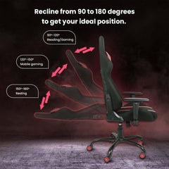 Kuber Industries Ergonomic Office Chairs for Work From Home | Comes with Manual Height Adjustable, Armrest, Headrest & 2D Lumbar Support | Comfy Study Chair for Students with Wheels | Black & Red