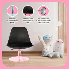 Heart Home Revolving Curvy Mini Bar Stool Chair for Kitchen with Leather Seat & 360 Swivel | 20 inch Height Adjustable Kiddle Food & Study Chair for Baby | Kids Counter Stools | Black