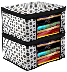 Kuber Industries Polka Dots Design 2 Piece Non Woven Fabric Saree Cover/Clothes Organiser For Wardrobe Set with Transparent Window, Extra Large,(Black & White) - (CTLTC038093)