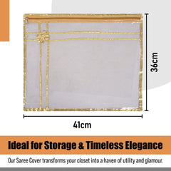 Heart Home Saree Cover | Clothes Storage Bag | Single Packing Saree with Zip Closure | Wardrobe Organizer | Cloth Stoarge Organizer | Bow Design with Golden Border | Pack of 12 | Transparent