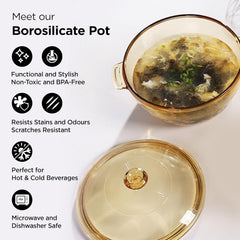 Kuber Industries Borosilicate Glass Serving Bowl with Lid 1500ml | Microwave Safe Bowl & Dishwasher Safe | Salad Bowl | Rice, Biryani, Pulao, Curries, Roti | Scratch Resistant | BPA Free | Transparent
