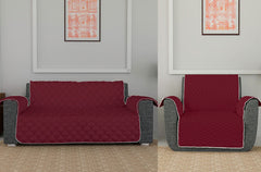 Kuber Industries Both Sided 3+1 Seater Sofa Cover|Polyester Check Design Couch Cover|Non-Slip Stretchy Sofa Slipcovers (Maroon & Gray)