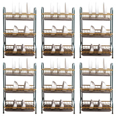 Kuber Industries 3-Layer Dish Drying Rack|Storage Rack for Kitchen Counter|Drainboard & Cutting Board Holder|Premium Utensils Basket Pack of 6 (Dark Green & Gold)