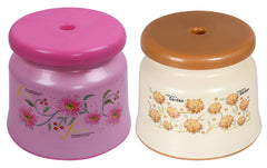 Kuber Industries Round Strong Plastic Stool or Bathroom seat (Pink & Cream)- Pack of 2