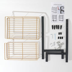 Kuber Industries 2-Layer Dish Drying Rack|Storage Rack for Kitchen Counter|Drainboard & Cutting Board Holder|Premium Utensils Basket Pack of 6 (Black & Gold)