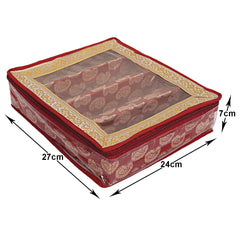 Heart Home Teardrop Pattern Laminated 3 Rod Box, Organizer For Bangle, Watches, Bracelets, Jewellery With Tranasparent Top - Pack of 2 (Red)-47HH0492