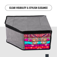 Heart Home Blouse Cover | Clothes Storage Bag | Zipper Wardrobe Organizers | Non-Woven Clothes Organiser | Side Transparent Blouse Organizer | Lining-Design | Pack of 9 | Gray