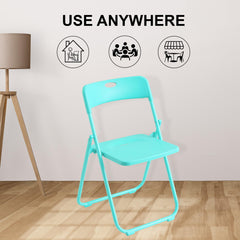 Urbane Home Folding Chair for Home | Iron Frame & PP Plastic Seat | Lightweight, Portable, Balcony, Garden, Camping Chair | Anti Slip Legs | Indoor Outdoor Chair | Lake Blue | 44 * 42 * 75cm