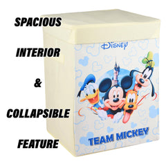 Kuber Industries Disney Team Toy Storage Box | Laundry Basket for Toys | Folding Laundry Basket | Clothes Hamper with Lid & Handles | Storage Basket for Bathroom | 60 LTR | Cream