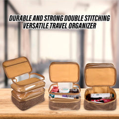 Kuber Industries Makeup Kit | Jute 3 Layer Cosmetic Kit | Antique Color Travel Kit with Clear Window | Vanity Kit for Woman with Handle | Golden
