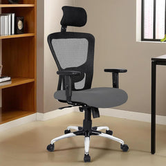 Heart Home Ergonomic Office Chairs for Work from Home | Comes with Manual Height Adjustable Armrest, Headrest & 2D Lumbar Support | Comfy Study Chair for Students with Wheels | Black & Blue Seat