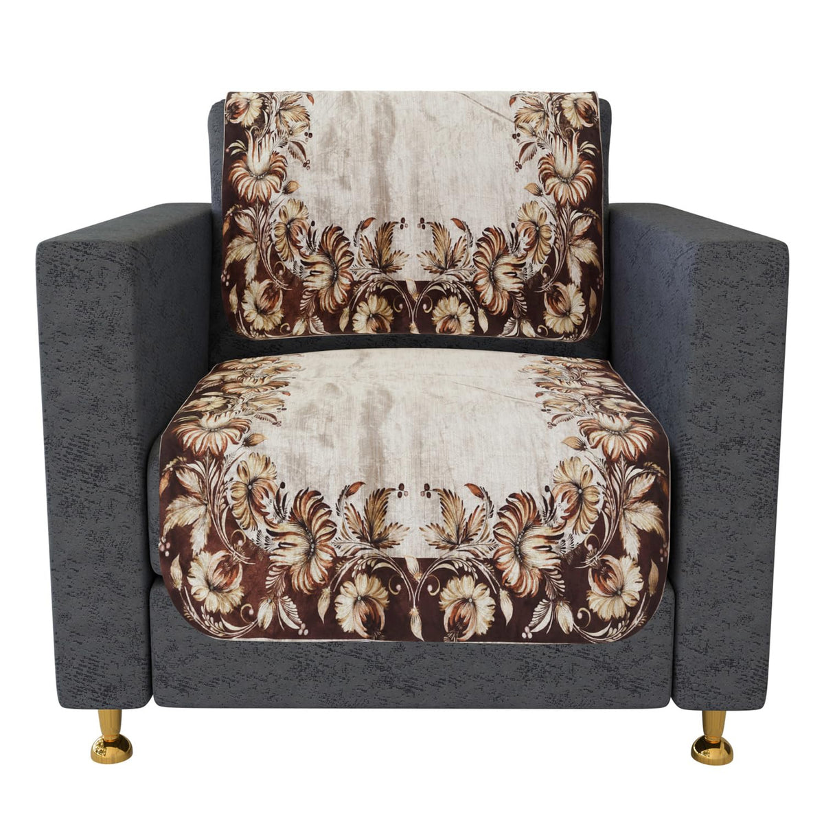 Heart Home Sofa Cover | Single Seater Sofa Slip Cover Set | Brown Flower Sofa Cover | Velvet Couch Cover | Sofa Slipcover Set | Sofa Cover for Living Room | Golden