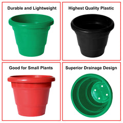 Kuber Industries Solid 2 Layered Plastic Flower Pot|Gamla for Home Decor,Nursery,Balcony,Garden,8"x 6",Pack of 3 (Green & Red & Black)