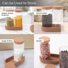 Urbane Home Borosilicate Glass Jars for Kitchen with Cork Lid and Cork Tray | Kitchen Containers Set | Pack of 3 | 700ml | Airtight Glass Containers with lid | Multipurpose | Transparent